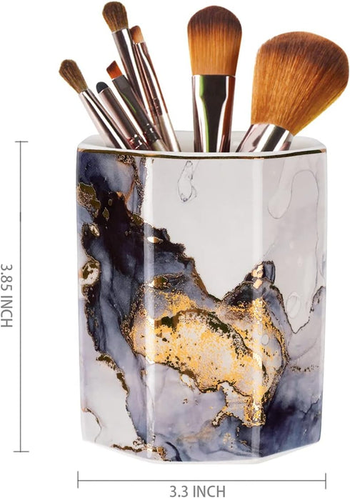 WAVEYU Ceramic Pen Holder for Desk Cute, Pencil Cup Pot Desk Organizer, Makeup Brush Holder for Women, Men, Kids, Desk Marble Decor for Office, Cl...