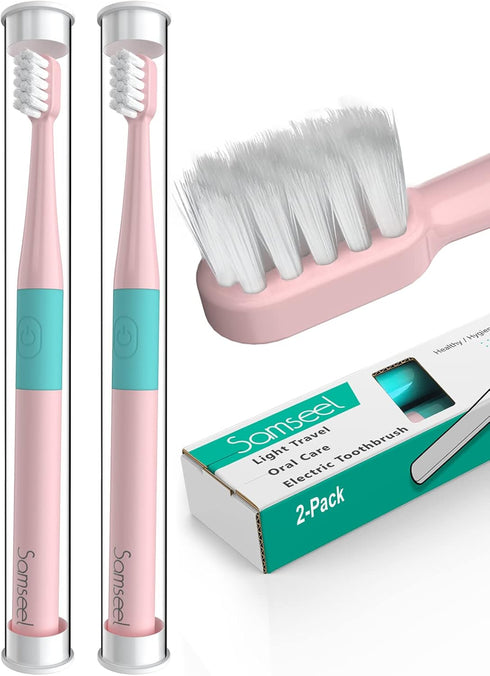 Pink*2Pcs, Travel Essentials Electric Toothbrush Lasting for 90 Days Sonic Electric Travel Size Toiletries Waterproof Portable Mini Design for Dai...