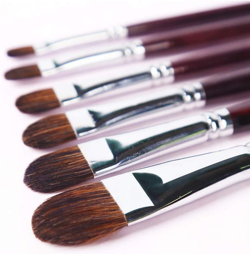 Transon Red Sable Filbert Paint Brushes 6pcs for Watercolor, Acrylic, Oil, Tempera and Gouache Painting...