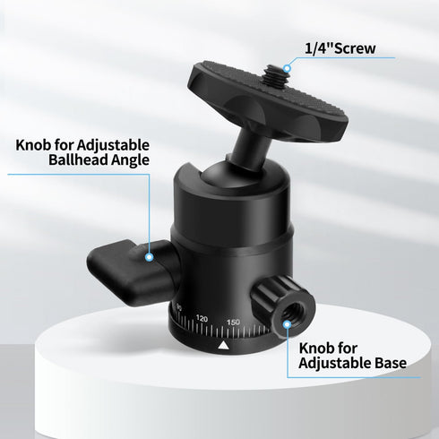 HEMMOTOP Tripod Ball Head H28 Black,Ball Head Mount Loading 6.6Lbs,Panorami Tripod Heads for Gopro Cam Camcorder Smartphone Light Microphone DSLR ...