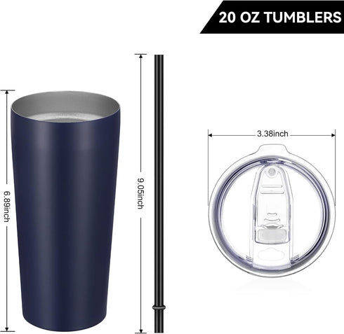 VEGOND 20oz Tumbler Bulk with Lid and Straw 1 Pack, Stainless Steel Vacuum Insulated Tumbler, Double Wall Coffee Cup Travel Mug, Navy Blue...