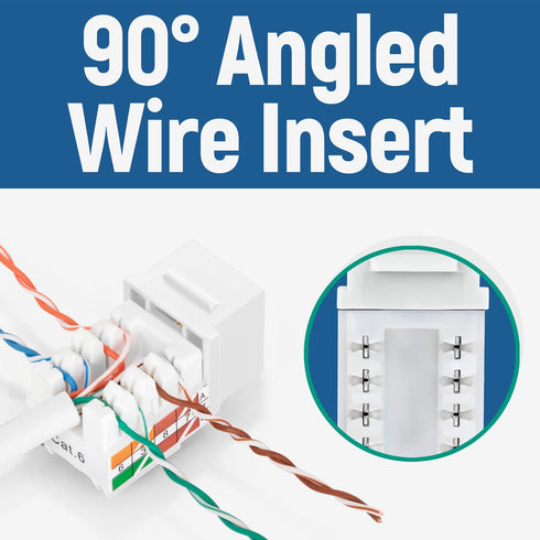 Everest Media Solutions 90° Angled CAT6/5e Keystone Jack in White - Slim Profile RJ45 Female Connector - Compatible with 90° Angled Speed Terminat...
