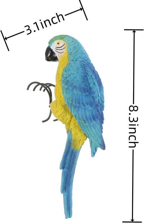 Realistic Parrot Sculpture Resin Hanging Parrots Garden Statues Lifelike Bird Figurines Landscape Ornament Patio Yard Lawn Figurine Tree Decor(Blu...