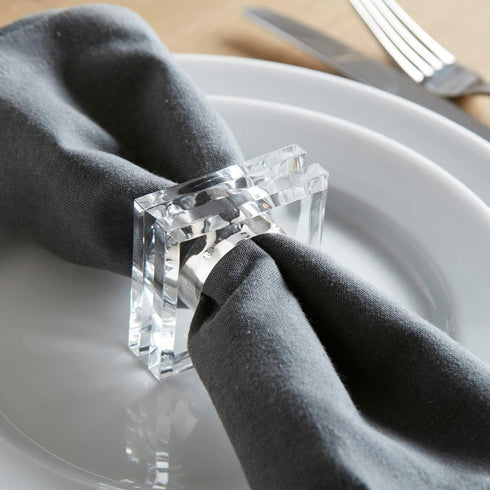 Huang Acrylic Set of 4 Square Beveled Napkin Rings (clear) for table settings, decor, entertainment, parties, and weddings...