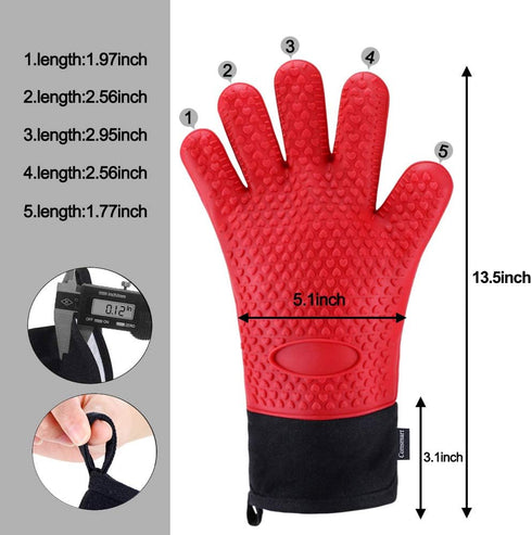 Comsmart BBQ Gloves, Heat Resistant Silicone Grilling Gloves, Long Waterproof BBQ Kitchen Oven Mitts with Inner Cotton Layer for Barbecue, Cooking...