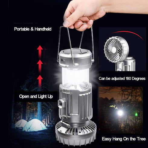 Solar Camping Lantern with Fan,Rechargeable LED Lanterns Charging for Phone, Battery Operated Light for Hurricane Power Outage Tent Emergency Camp...