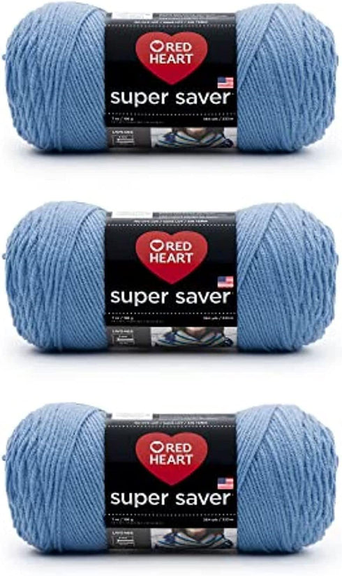 Red Heart Super Saver Light Periwinkle Yarn - 3 Pack of 198g/7oz - Acrylic - 4 Medium (Worsted) - 364 Yards - Knitting/Crochet......