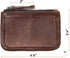 Genuine Leather Coin Purse Pouch for Women Men Vintage Cowhide Grain Leather Slim Mini Wallet Metal Zipper with Real Leather handle (Dark Brown)...