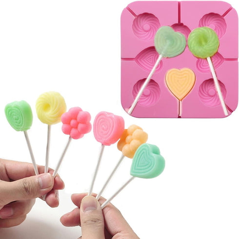2Pcs Love heart Lollipop Candy Molds 8-Cavities Food Grade Heart Silicone Lollipop Molds Chocolate Hard Candy Molds including Heart, Round with 40...