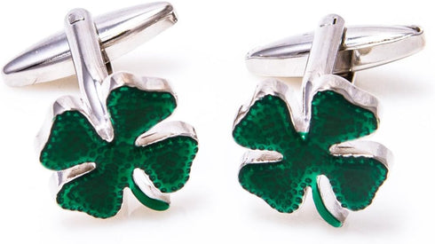 Clover Green Irish Ireland Shamrock 4 Leaf Pair Cufflinks in a Presentation Gift Box & Polishing Cloth...