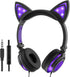 Kids Headphones with light up cat ears On Ear LED Kitty Headphones with Mic for Kids Boys Girls Children Wired Headset for School Learning Tablet ...