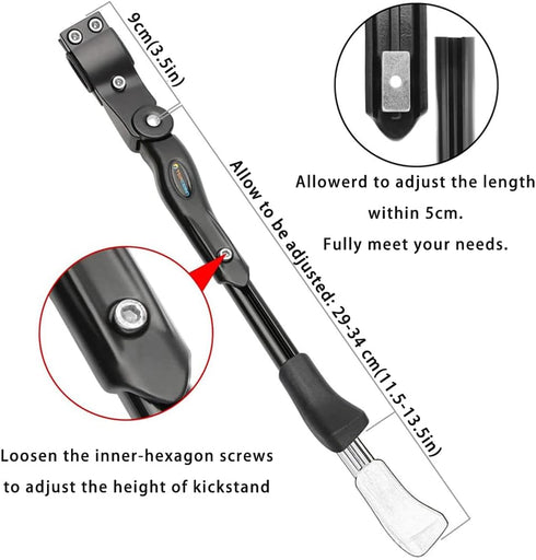 Bike Kickstand Adjustable Aluminium Alloy children Bicycle Kickstand Bike Side Kickstand Fit for 16" 18" 20" Kids Bike stand/Road Bike/BMX/MTB (Bl...