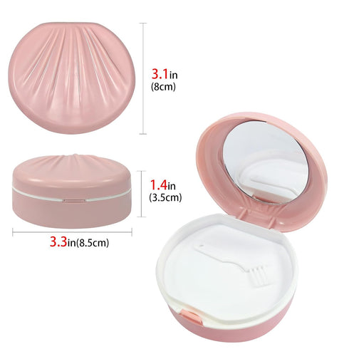 Denture Bath Case Cup for Travel Cleaning, with Mirror Double-Deck Dental Braces Kit False Teeth Storage Box for Cleaning of Dentures, Retainer, C...