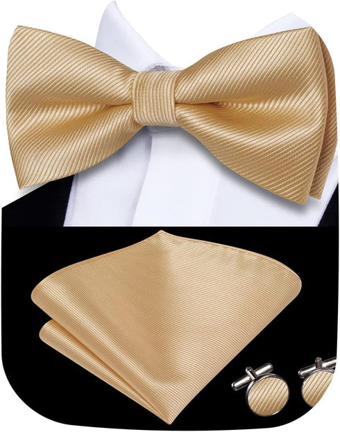 Hi-Tie Silk Pre-Tied Bowtie for Men Woven Bow Ties and Pocket Square Cufflinks Set for Wedding Party Formal...