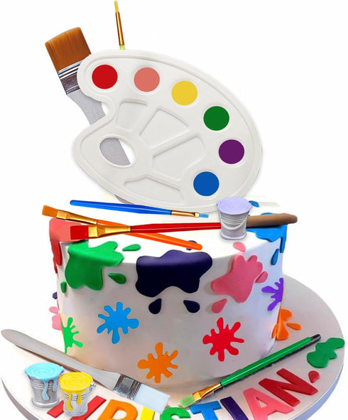 26 Pcs Art Cake Topper Paint Cake Decorations Painting Cake Toppers include Paint Pen Brush Painting Bucket Palette for Kids Birthday Baby Shower ...
