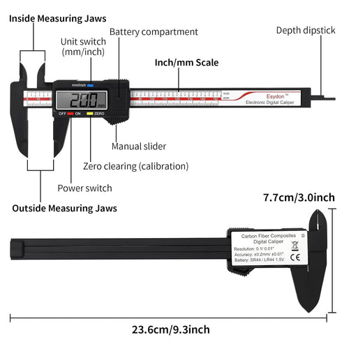 Digital Caliper, Esydon Upgraded Calipers 6 inch, Measuring Tool, Electronic Ruler, with Large LCD Screen, Auto-Off Feature, Inch and Millimeter C...