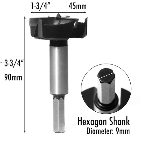 1-3/4 Inch Forstner Drill Bit, Triple-Flute Carbide Tipped Forstner Bit for Hard Wood, Soft Wood, Veneered Plywood, Plastic, Drilling Hole Saw Woo...