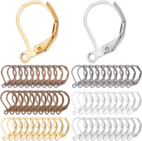SUNNYCLUE 1 Box 180Pcs Leverback Earring Hooks Bulk French Earring Hook Lever Back Ear Wires with Open Loop Hypoallergenic Brass Leverbacks Hoop E...