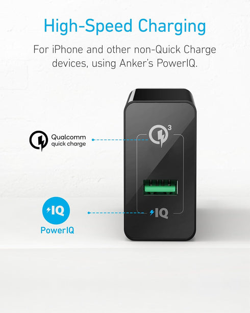 Anker Quick Charge 3.0, 18W 3Amp USB Wall Charger - Fast Charging, Compatible with Wireless Charger, Galaxy S10e/S10/S9/S8/Plus, Note 9/8, LG V40/...