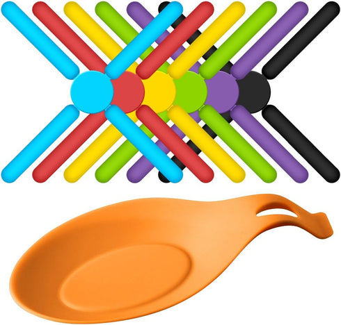 SourceTon 6 Pack Non-Slip Foldable Silicone Trivets in Cute Colors, Silicone Pot Holder, Hot Pad, Pot Holder, Free Bonus Spoon Rest/Balloon Whisk ...