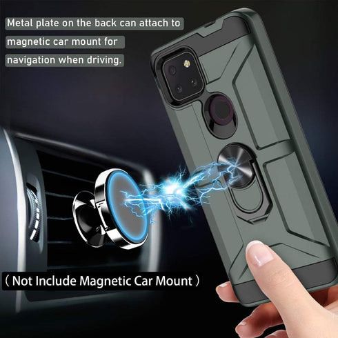 for T-Mobile Revvl 5G Case with 2 Tempered Glass Screen Protector, Full Body Hybrid Hard PC Soft TPU Rotating Kickstand Ring Military Grade Shockp...