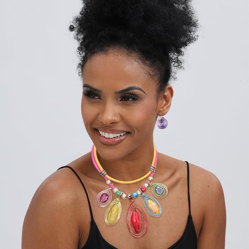 Barode African Statement Choker Necklaces Colorful Chunky Bib Collar Necklace Ethnic Indian Tribal Jewelry Set for Women (A)...