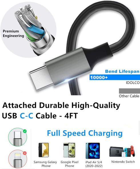 USB C Car Charger, 60W 2-Port Super Fast Car Charger Adapter, QC30W with 4ft 30W Super Fast Type C Cable Car Charger Fast Charging for Galaxy S24 ...