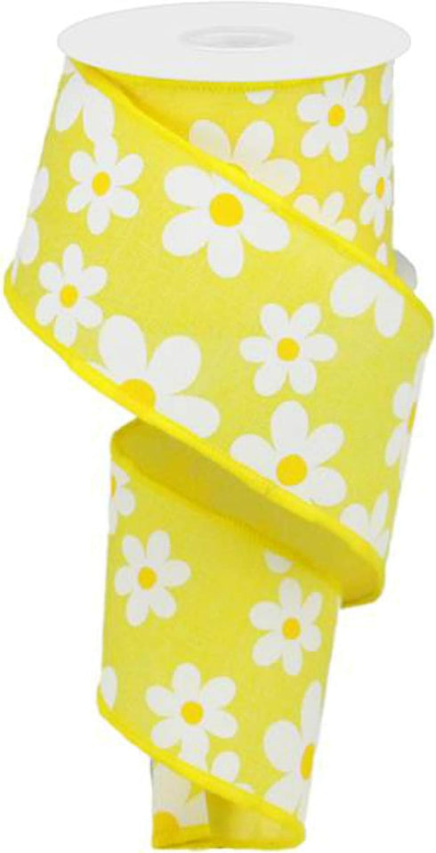 Daisy Wired Ribbon, Yellow White, Craft Supply to Make Wreath & Bow, 2.5 Inches x 10 Yard, Spring, Summer, Flower, Mother, Easter RG0193529...