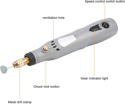 Cordless Rotary Tool Kit, Electric Mini Grinder Drill Set with 3 Gear RPM, 0.5-3.5mm Clamping Range, Multi Purpose Rechargeable Polishing Machine ...