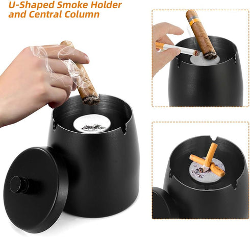 Large Outdoor Cigarette Ashtray with Lid Smokeless Stainless Steel Ash Trays Covered Windproof Smell Proof Ashtrays for Outside Patio Home Odorles...