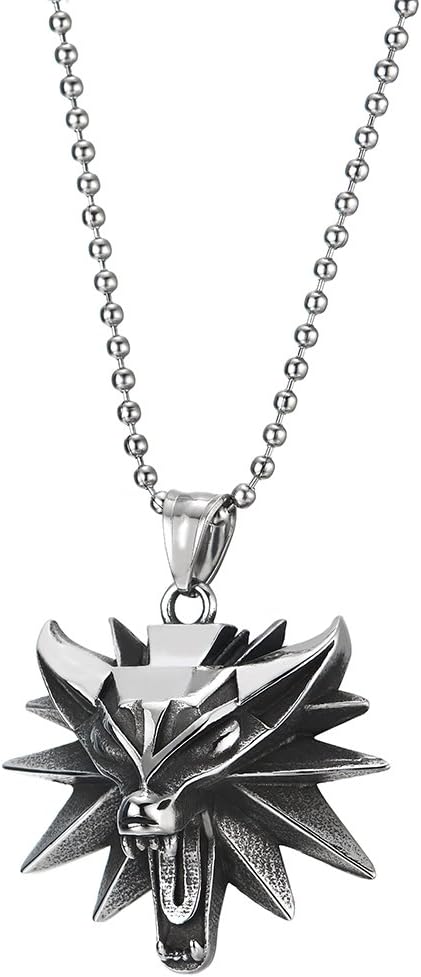 COOLSTEELANDBEYOND Mens Women Vintage Steel Roaring Fox Head Pendant Necklace, 30 inches Ball Chain, Punk Rock...