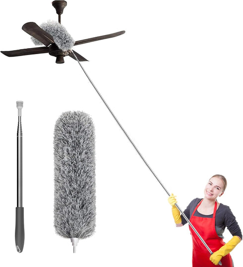 SetSail Extra-Long Dusters with Extension Pole 100-inch for Cleaning, Bendable Microfiber Head Washable Ceiling Fan Duster for High Ceilings, Furn...