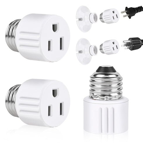Outlet Light Socket Adapter,Screw in Outlet Socket,E26 Light Bulb to Outlet Socket Converter,Light Bulb Plug Adapter for Porch Light Socket,Camera...