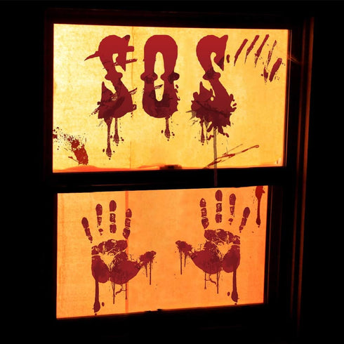 Tuzuaol 119 PCS Bloody Halloween Decorations Halloween Bloody Handprint Footprints Knife Stickers Window Wall Floor Clings Decals Horror Bathroom ...