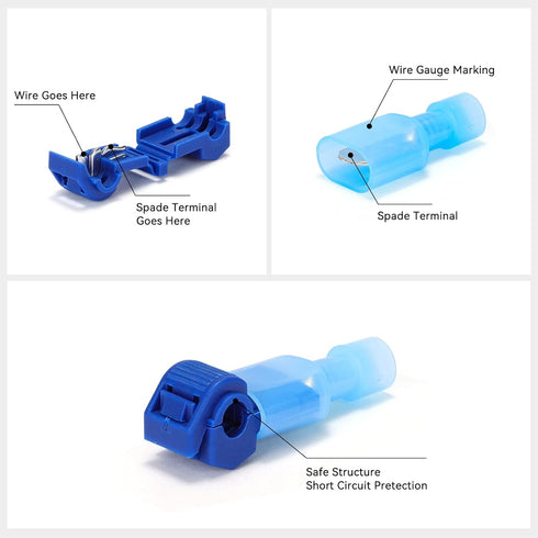 200PCS/100 Pairs T-Tap Quick Splice Disconnect Wire Terminals Spade Wire Connectors Bule 16-14 AWG Male Female Fully Insulated Electrical Automoti...