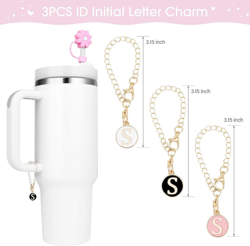 6pcs Cloud Flower Straw Cover for Stanley Cup,Straw Topper 10mm Straw Tips Lids,with 3PCS Initial Personalized Letter Charm Stanley Tumblers Acces...