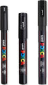 Posca - Ultra Fine to Fine Paint Marker Pens Set - PC-1MR, PC-1M, PC-3M - Black Ink - Pack of 3...