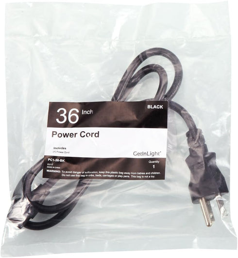 GetInLight Power Cord for For IN-0202, IN-0207 and IN-0210 Series, Black, 36 Inch, PC1-36-BK...