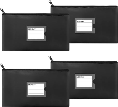 4 Pack Bank Deposit Money Bag, Heavy Duty Leatherette Security Zipper Wallet with Clear Window, Coin Bag, Cash Bag, Tool Pouch, Assorted Colors (4...