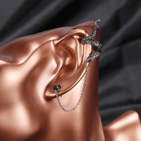 Chain Linked Upper Ear Stud Punk Sword Dangle Surgical Steel Helix Cartilage to Lobe Stud Earring...