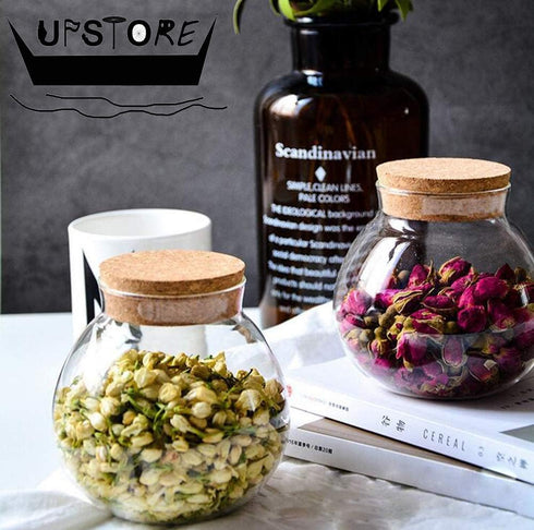 1PCS 500G/17oz Cear Empty Round Large Capacity Sealed Glass Bottles Vial Jars Packing Storage Hoder Containers with Wood Cork Stopper for Make up ...