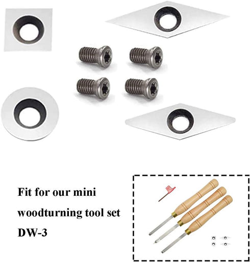 DW-3 Carbide Inserts Cutters Tipped Set Replacement 4pcs Fits for Dirtech DT-3 Mini Carbide Tipped Woodturning Tools Set, With Screws and T15 Star...