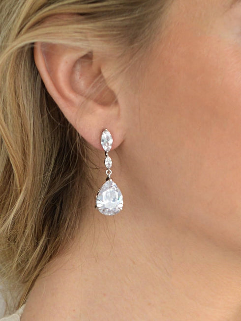Mariell Cubic Zirconia Crystal Teardrop Dramatic Size Dangle Bridal Earring with Platinum Plating for Wedding, Bridesmaid, Prom Jewelry Gift...