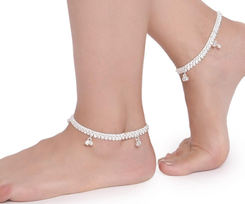 Efulgenz Silver Tone Anklets Indian Jewelry Anklets for Women Indian Bollywood Boho Bell Charms Ankle Bracelets Indian Payal Anklet Set for Women...