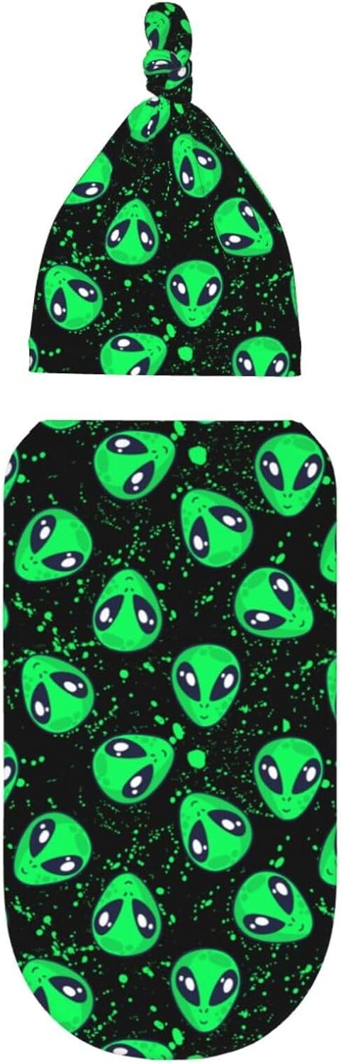 Green Alien Head Newborn Swaddle Blankets Hat Sets Soft Baby Receiving Blanket Swaddle Sack for Baby Shower Infant Boy Girl Gift...