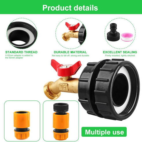 Ibc Tote Adapter Ibc Tote Fittings Ibc Tote Valve with 2.44inch IBC Tote Adapter Sealing Tape Quick Connector 3/4inch Pacifier for 1000L/264 Gallo...