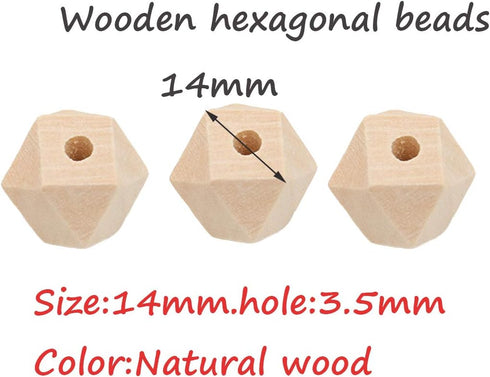30pcs Natural Wood Geometric Hexagon Beads 14mm Maple Wood Polygon Ball Wooden Loose Spacer Beads for Crafts DIY Jewelry Making (30pcs)...