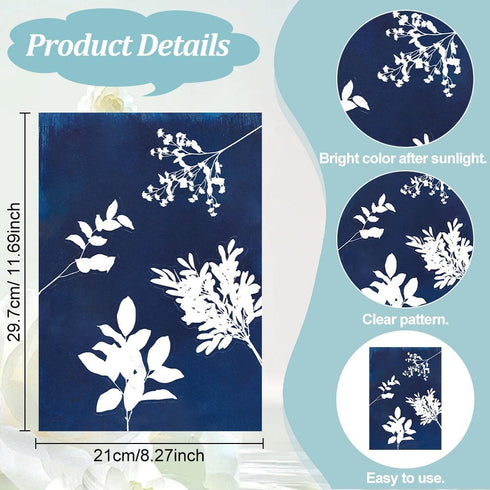 WEBEEDY 30 Sheets Cyanotype Paper Leaves Sun Print Paper Kit,A4 High Sensitive Sun Paper Nature Sun Printing Kit,Sun Art Paper Sun Print Paper for...