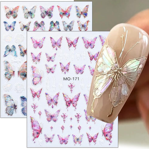 5D Aurora Butterfly Nail Stickers for Women Cartoon Butterfly Nail Art Stickers for Nail Designs Embossed Butterfly Stickers for Nails Design Rose...