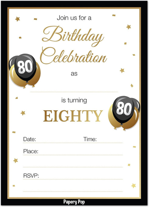 80th Birthday Invitations for Men or Women with Envelopes (30 Pack) - 80 Eighty Year Old Anniversary Party Celebration Invites Cards...